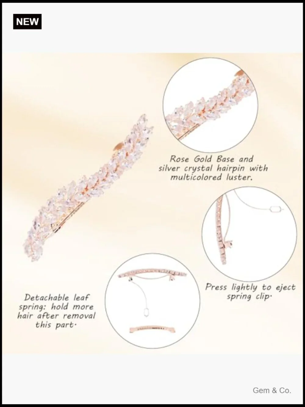 Wheat Design Rhinestone Hair Barrettes for Women Set of 2